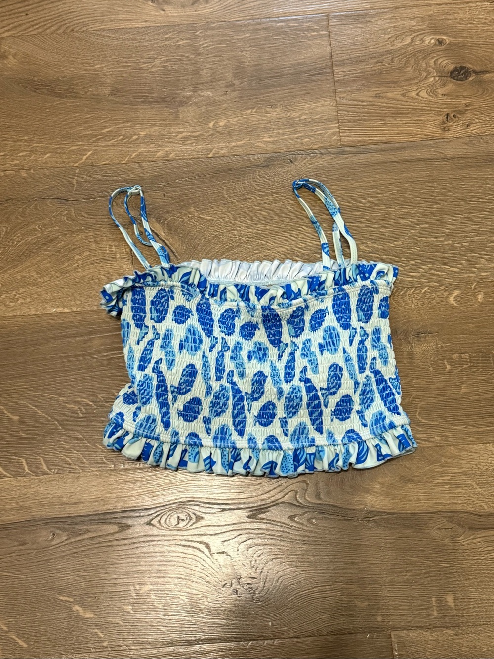 Kortni Jeane Blue and White Smocked Bikini Top